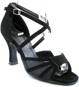 argentine tango shoes-Very Fine Dance Shoes-VF 1601-Black Suede (Nubuck) & Black Mesh