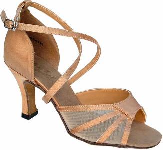 argentine tango shoes-Very Fine Dance Shoes-VF 1601-Brown Satin & Flesh Mesh