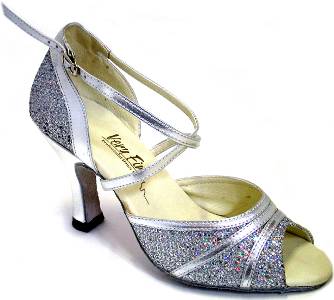 argentine tango shoes-Very Fine Dance Shoes-VF 6023-Silver Sparklenet & Silver Trim