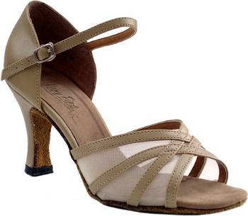 argentine tango shoes-Very Fine Dance Shoes-VF 6027-Tan Leather & Flesh Mesh